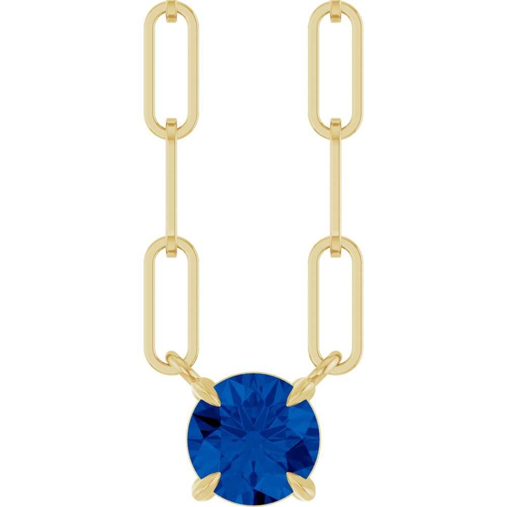 14K Yellow Lab-Grown Blue Sapphire 18" Necklace