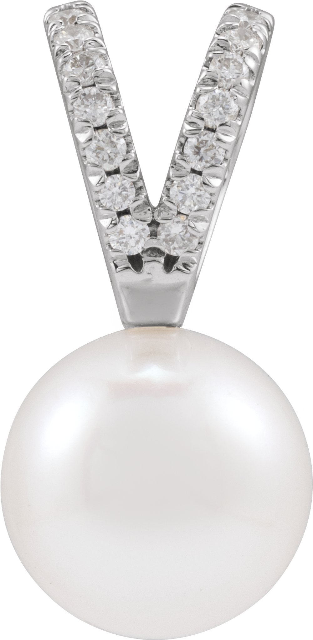 14K White Gold Cultured White Akoya Pearl & .05 CTW Natural Diamond Pendant