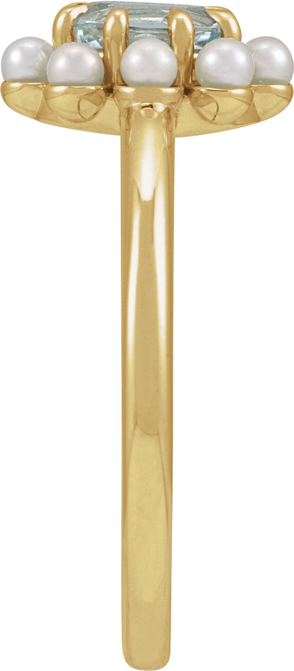 14K Yellow Gold Natural Sky Blue Topaz & Cultured White Seed Pearl Halo-Style Ring