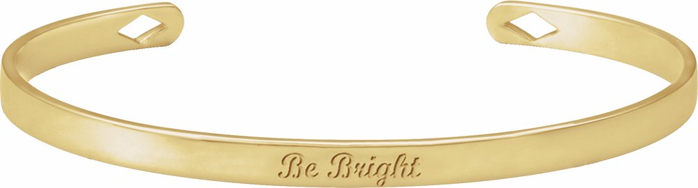 14K Yellow Gold Engravable Pierced Diamond Cuff 7" Bracelet