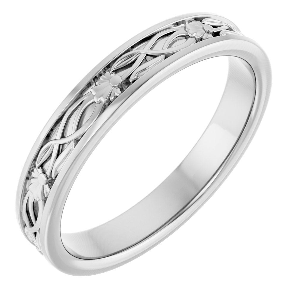 14K White Gold 2.3 mm Floral Flat Band Size 7