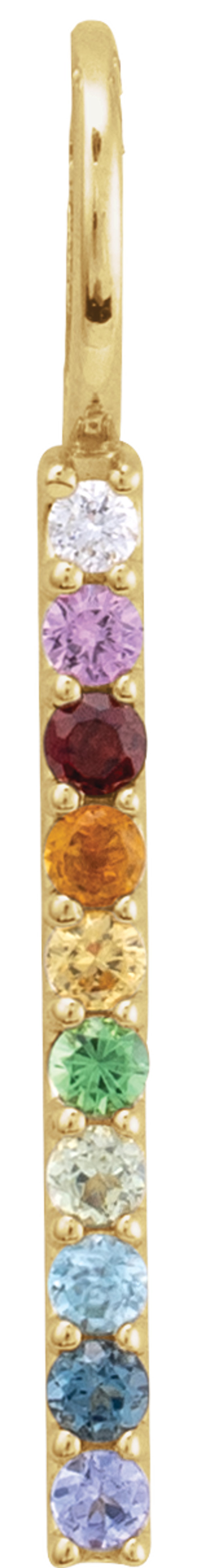 14K Yellow Natural Multi-Gemstone & .02 CT Natural Diamond Rainbow Bar Charm/Pendant