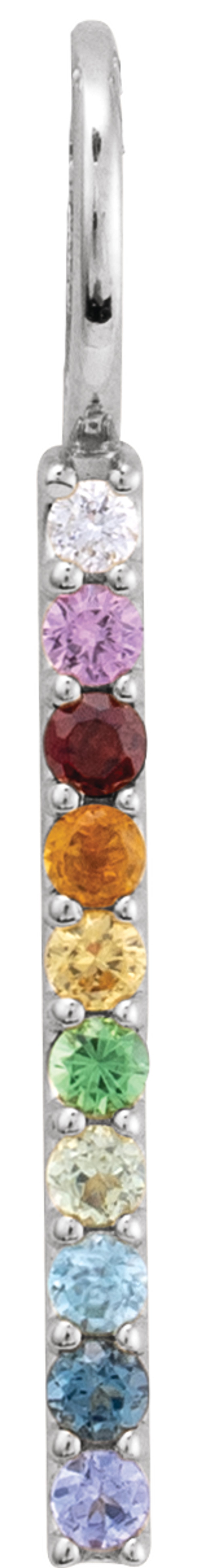 14K White Natural Multi-Gemstone & .02 CT Natural Diamond Rainbow Bar Charm/Pendant