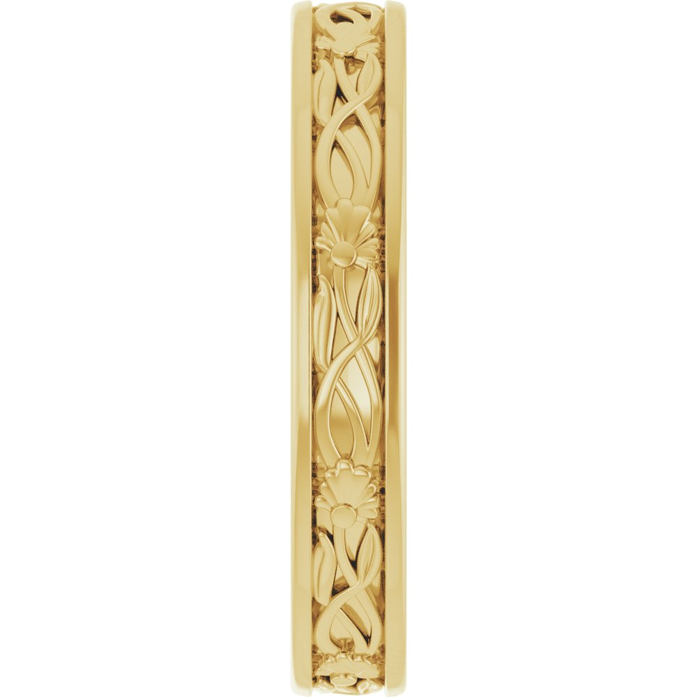 14K Yellow Gold 3 mm Floral Flat Band Size 7