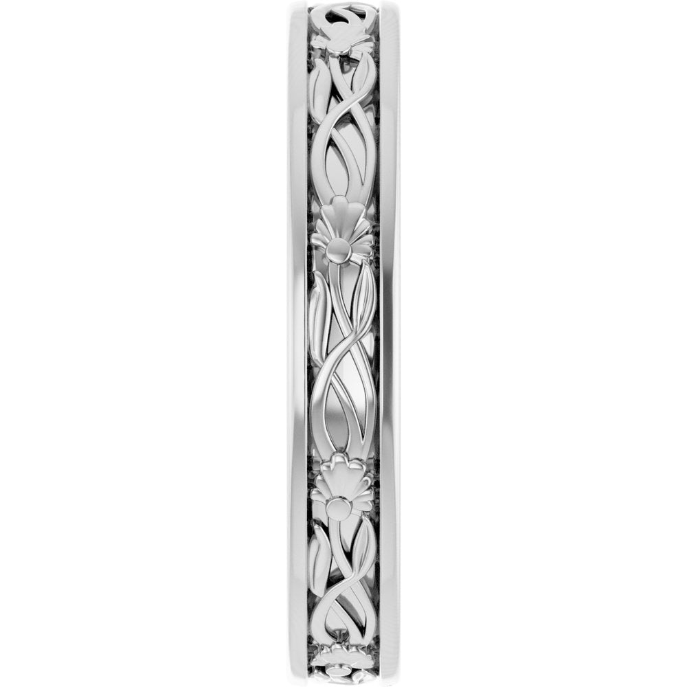 14K White Gold 2.3 mm Floral Flat Band Size 7
