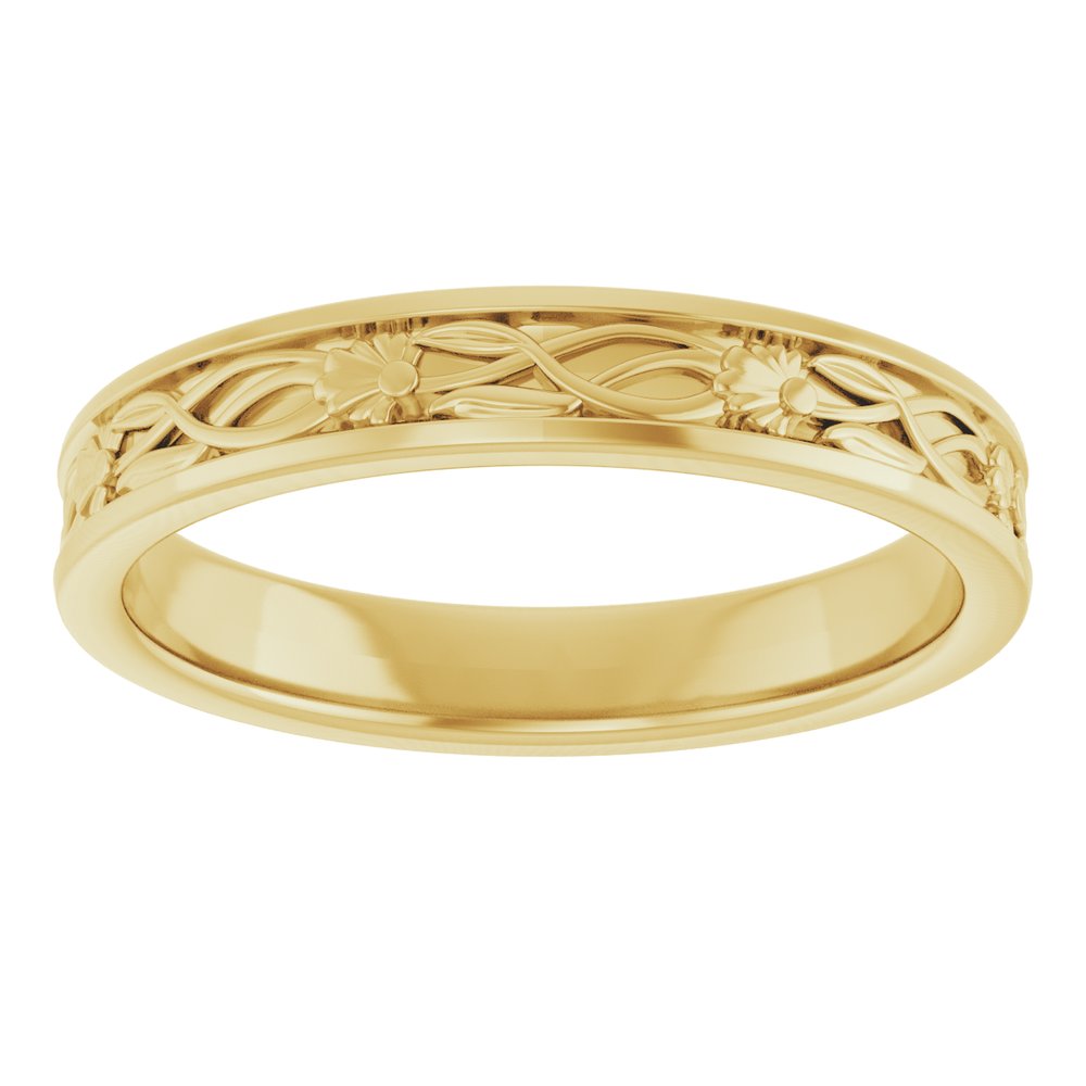 14K Yellow Gold 3 mm Floral Flat Band Size 7