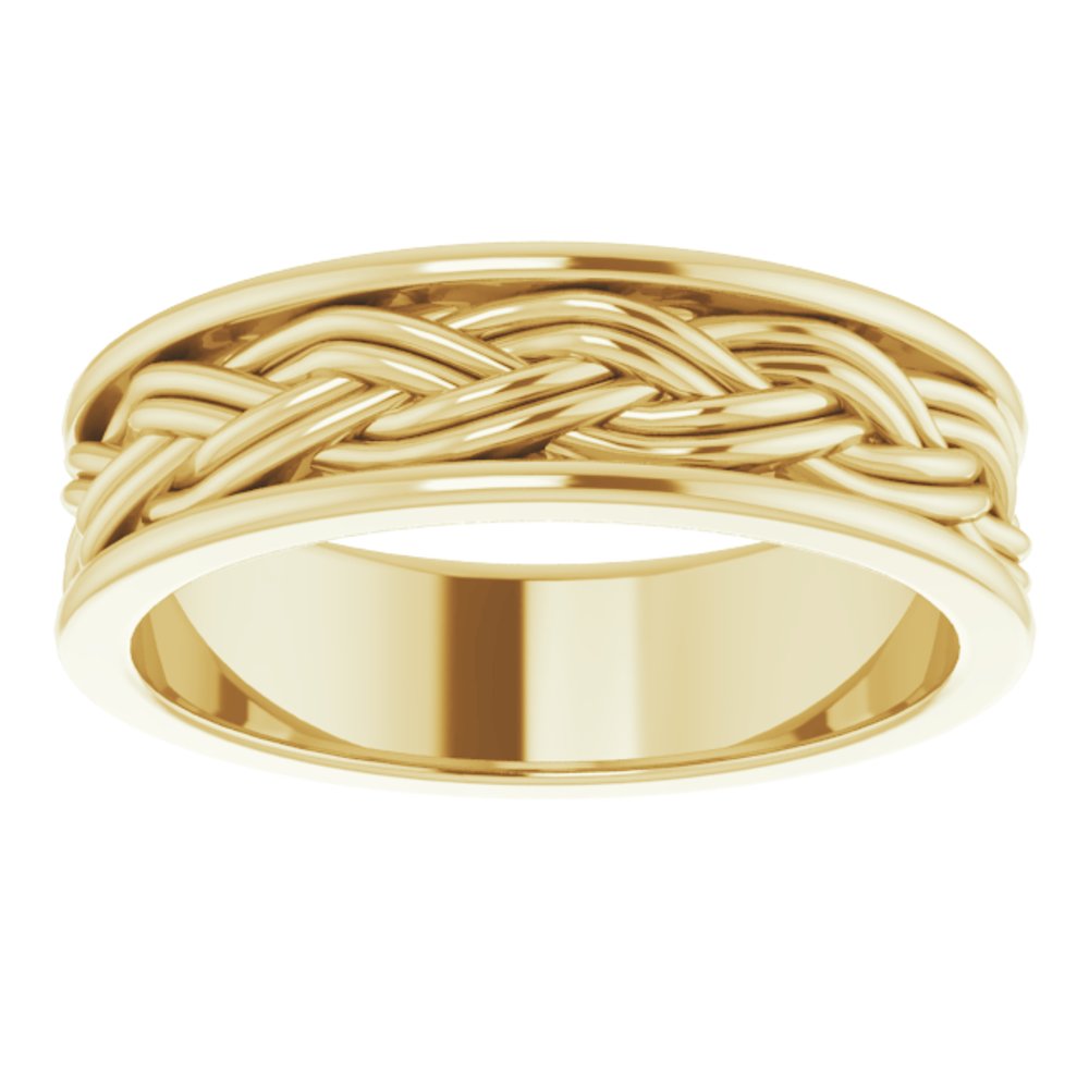 14K Yellow Gold 6.5 mm Woven-Design Comfort-Fit Flat Band Size 11