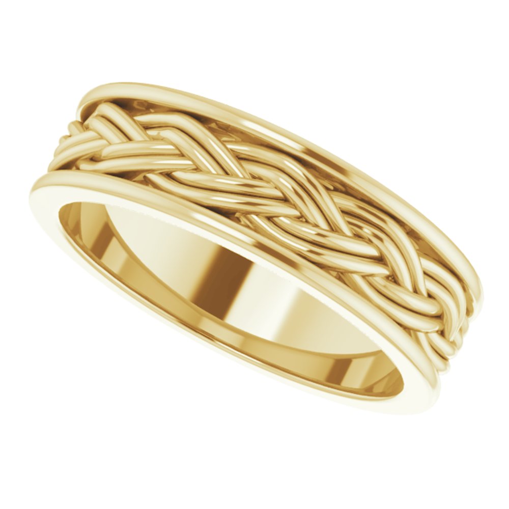 14K Yellow Gold 6.5 mm Woven-Design Comfort-Fit Flat Band Size 11