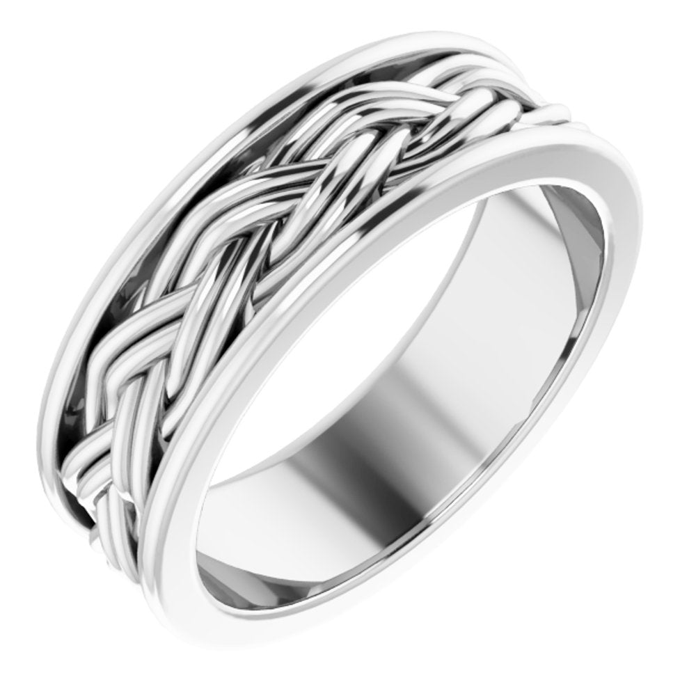 14K White Gold 4.45 mm Woven-Design Comfort-Fit Flat Band Size 8