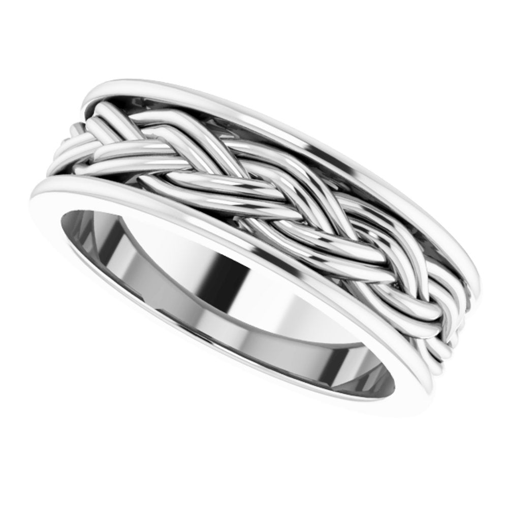 14K White Gold 4.45 mm Woven-Design Comfort-Fit Flat Band Size 8