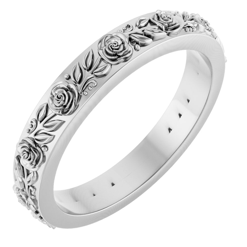 10K White 2.7 mm Floral Flat Band Size 7