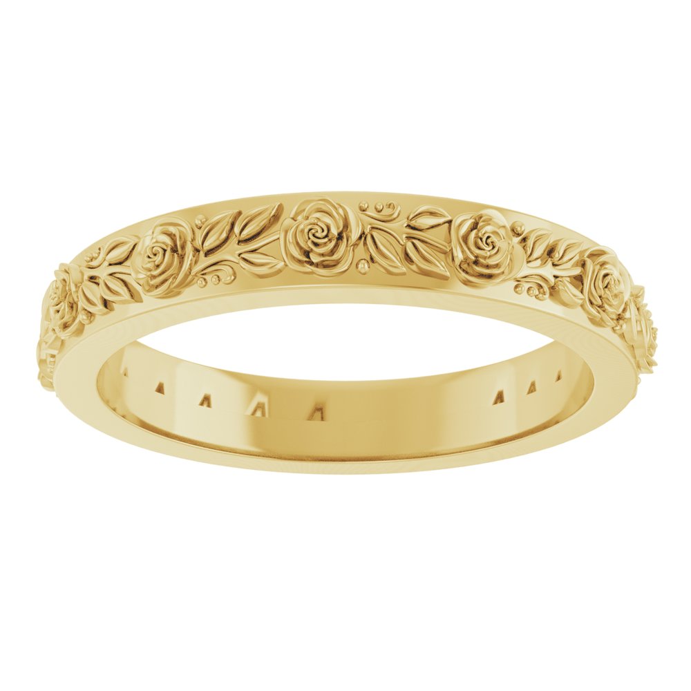 14K Yellow Gold 2.7 mm Floral Flat Band Size 7