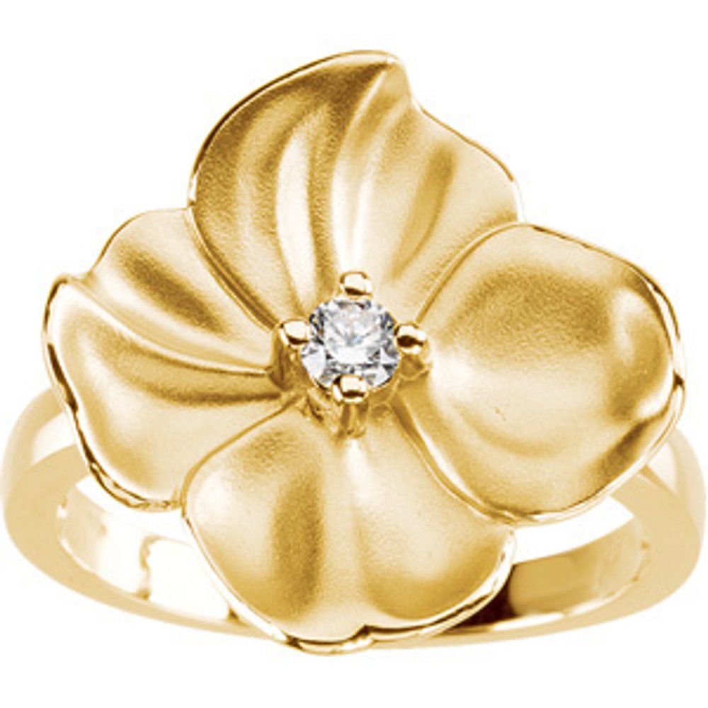 14K Yellow 1/10 CT Natural Diamond Flower Ring