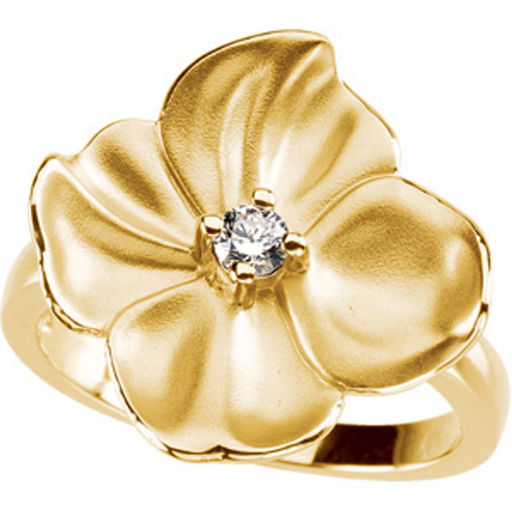 14K Yellow 1/10 CT Natural Diamond Flower Ring