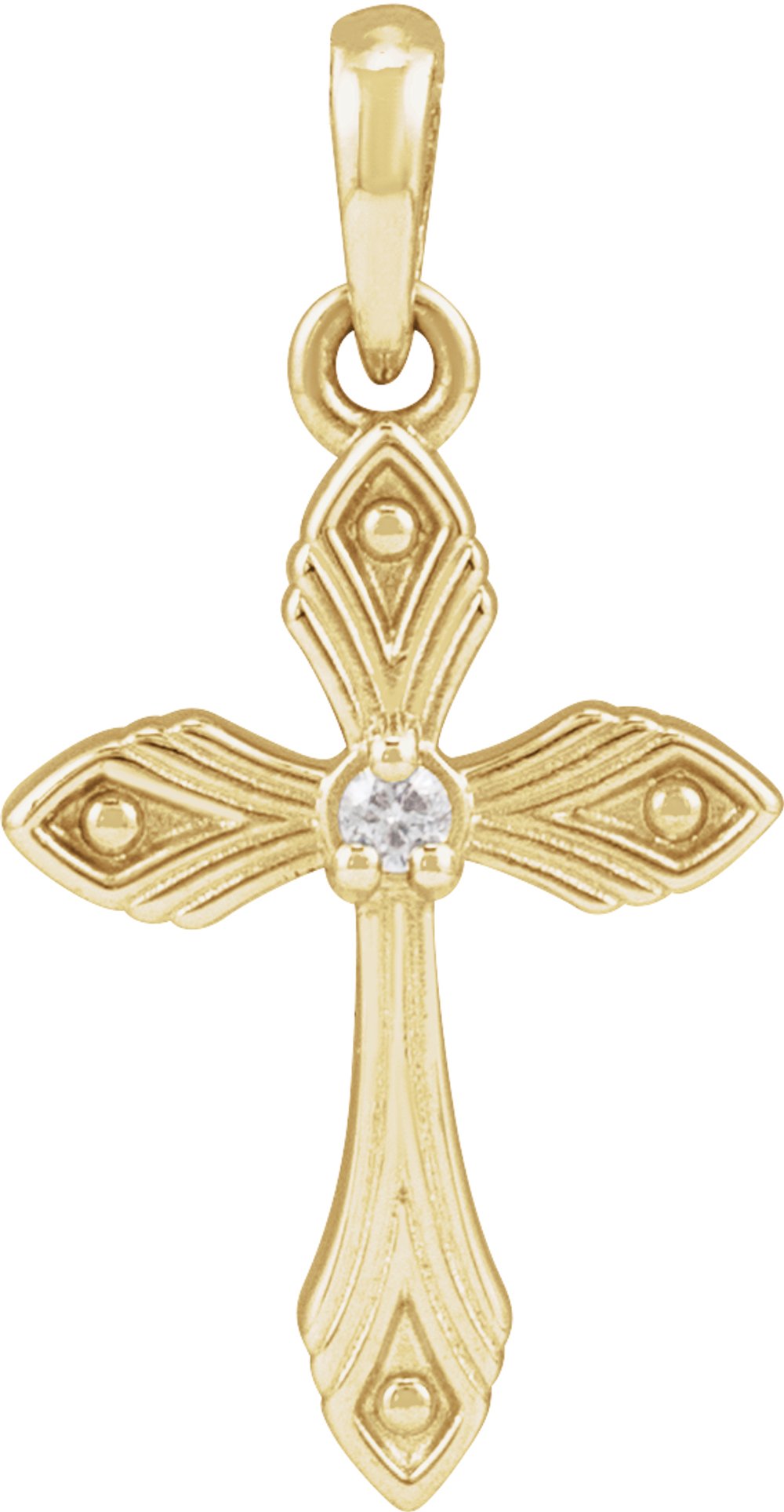 14K Yellow .015 CT Natural Diamond Cross Pendant