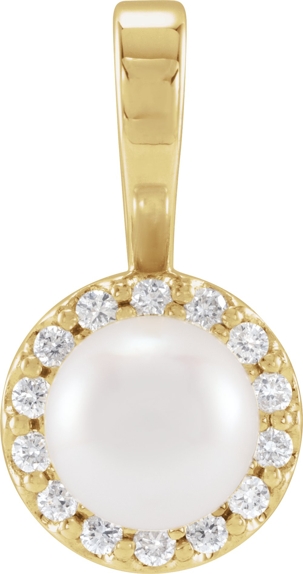 14K Yellow Gold Cultured White Akoya Pearl & 1/10 CTW Natural Diamond Pendant