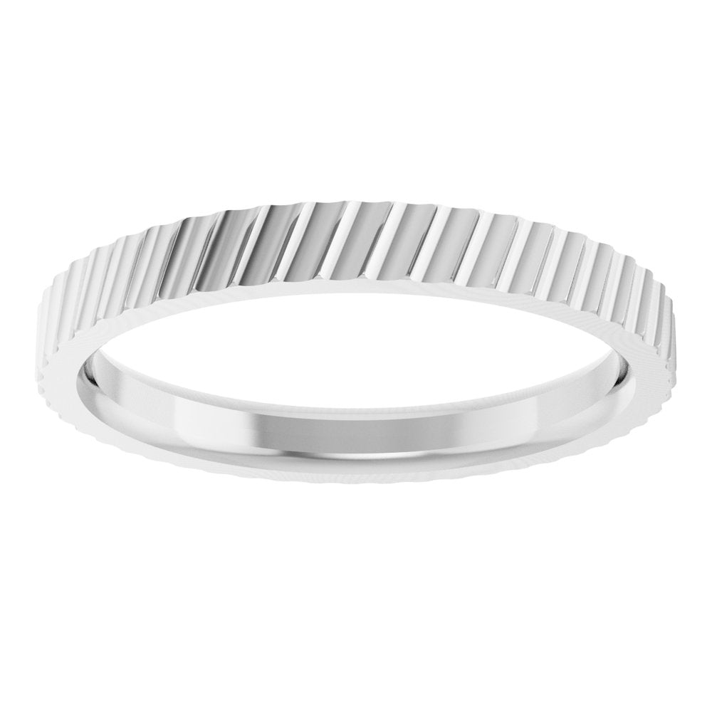 14K White Gold 2.5 mm Diagonal Grooved Flat Band Size 7.5