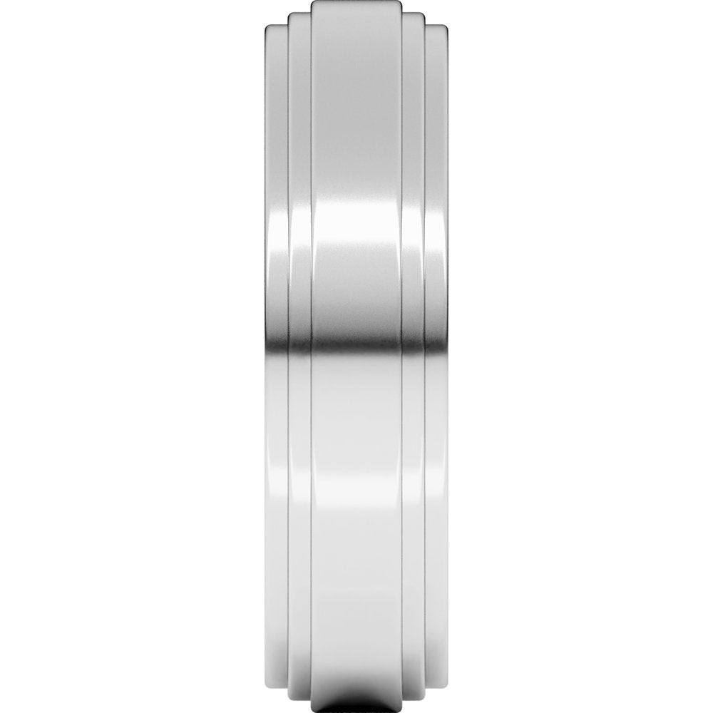 14K White Gold 6 mm Double Stepped-Edge Flat Band Size 10