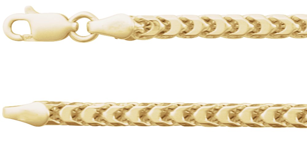 14K Yellow Gold 3.4 mm Hollow Diamond-Cut Franco 8" Chain