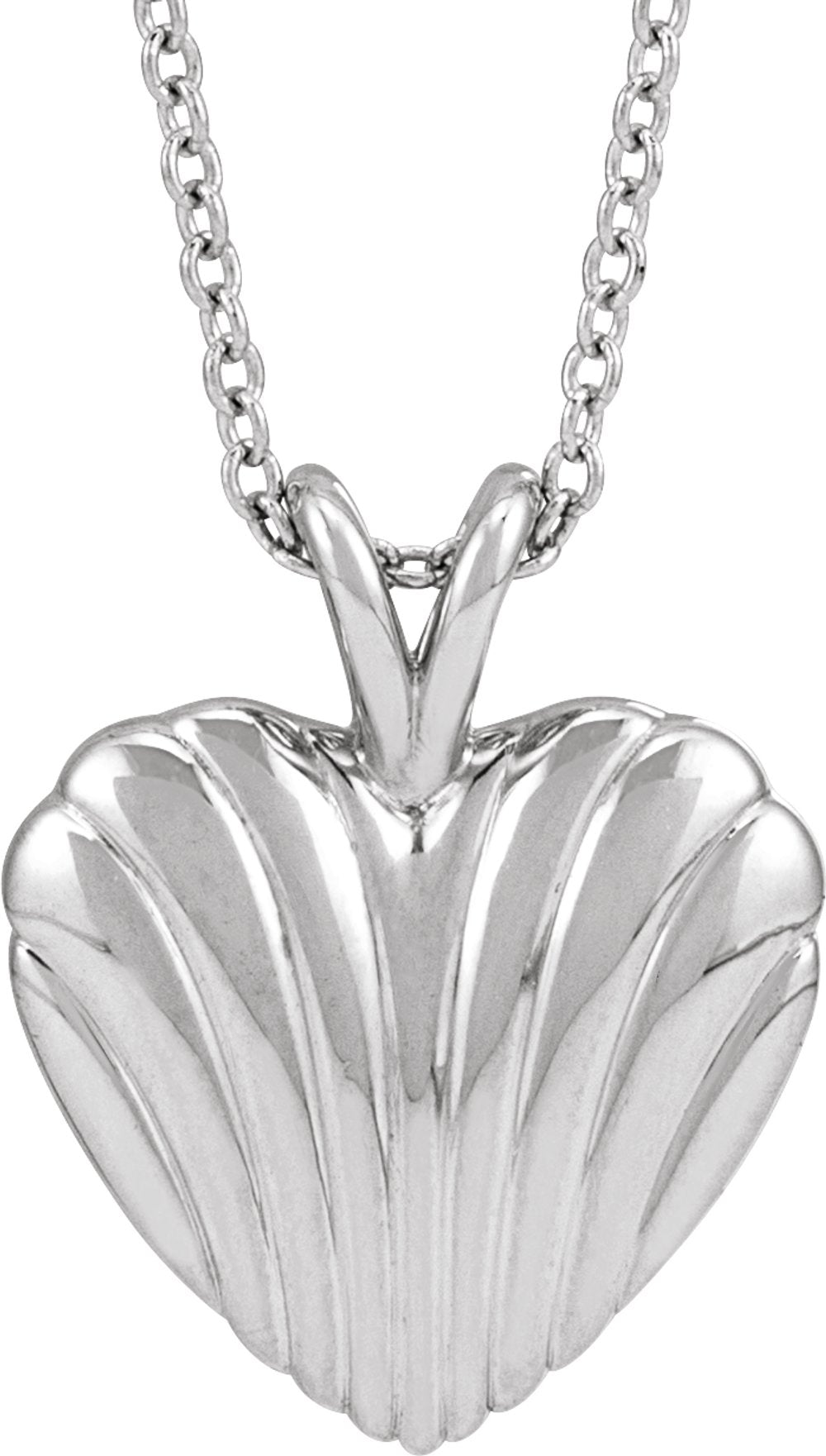 Sterling Silver Ribbed Heart 16-18" Necklace