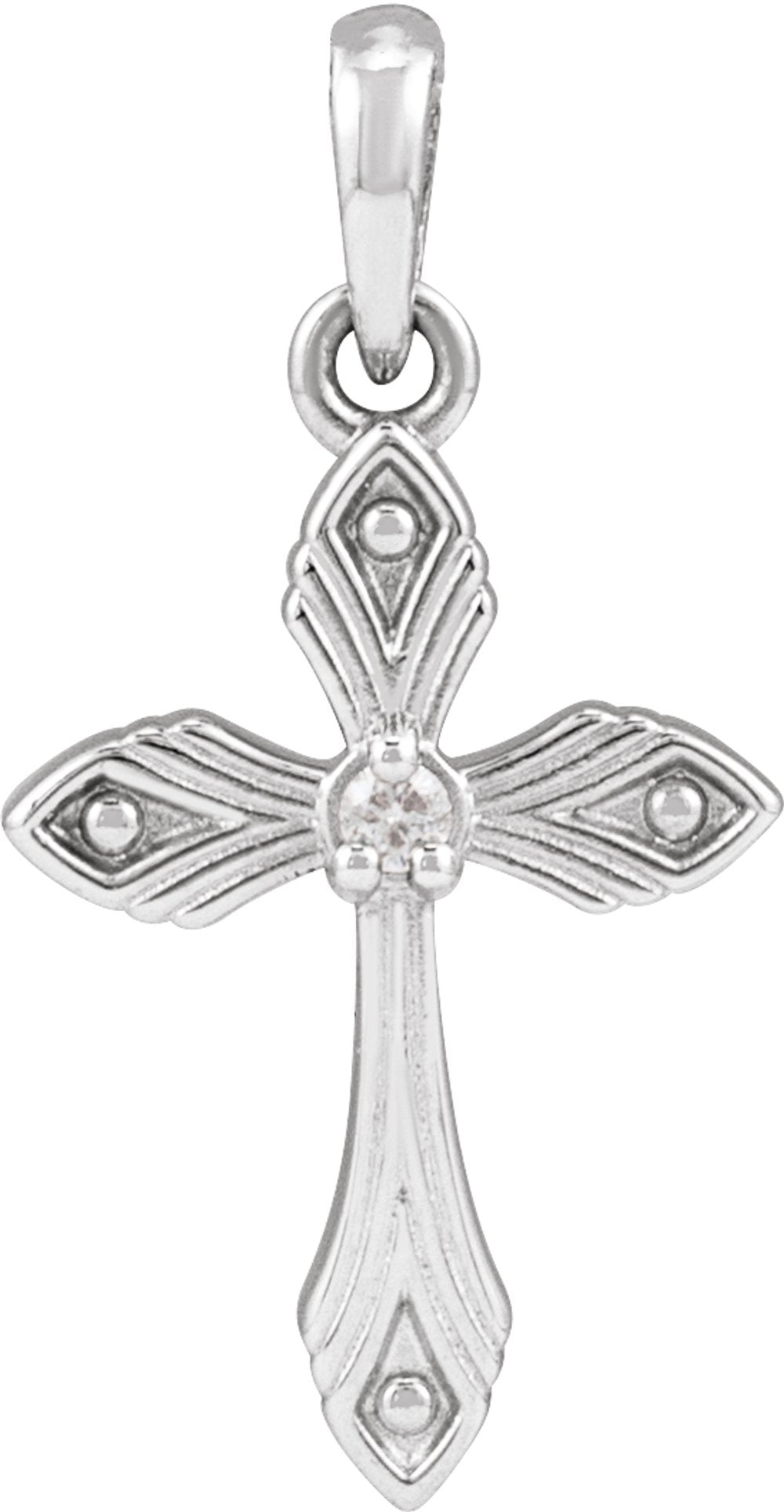 14K White Gold .015 CT Natural Diamond Cross Pendant