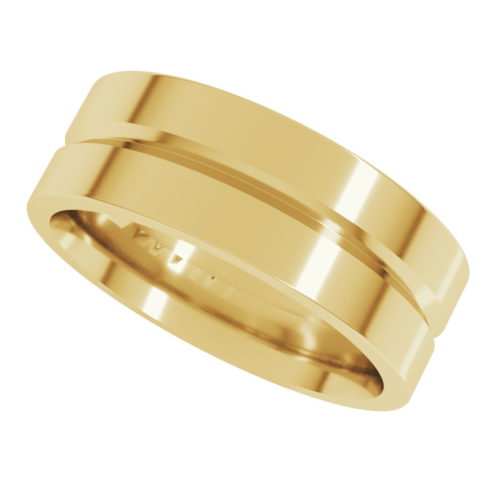 10K Yellow Gold 7 mm Grooved Comfort-Fit Flat Band Size 8