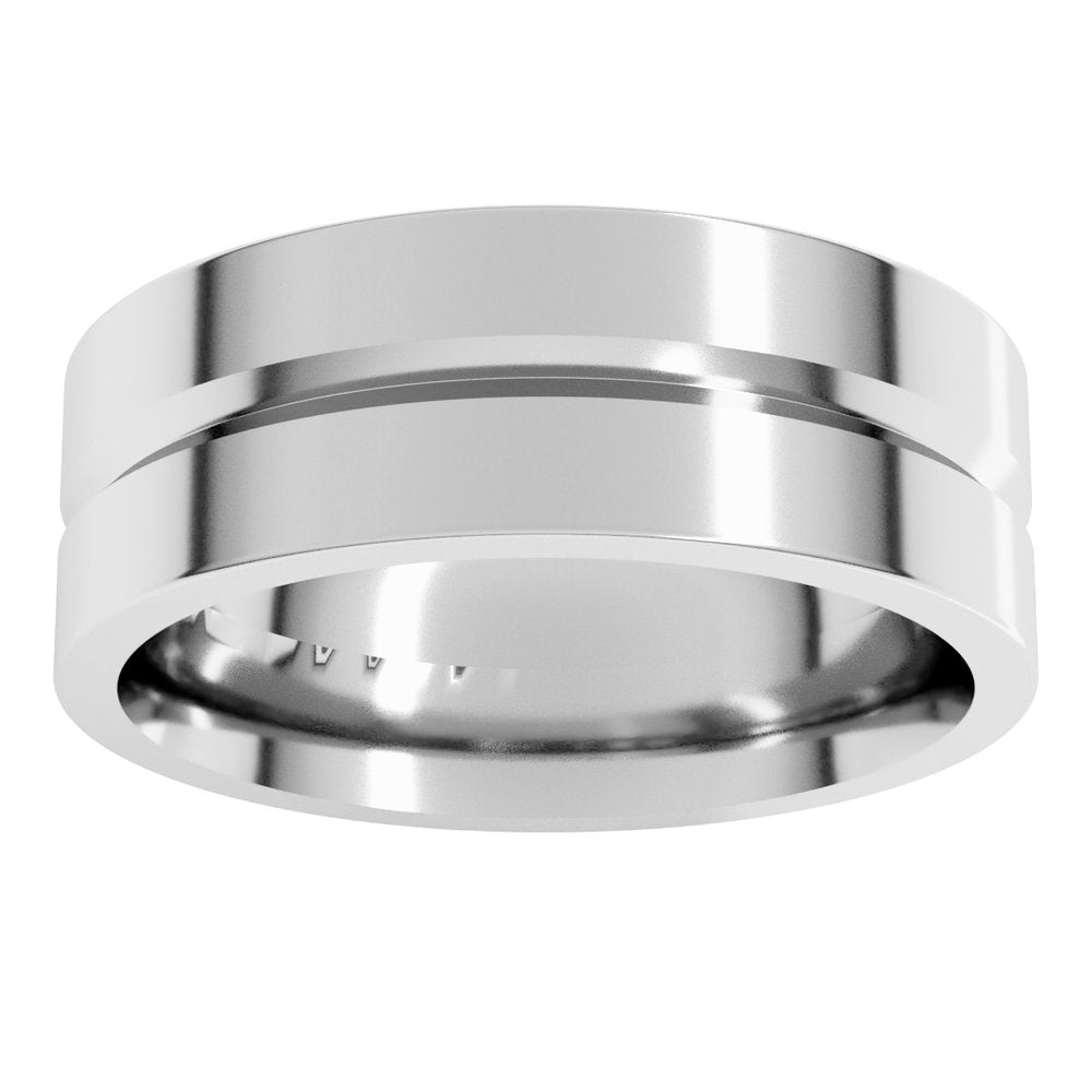 14K White Gold 7 mm Grooved Comfort-Fit Flat Band Size 11
