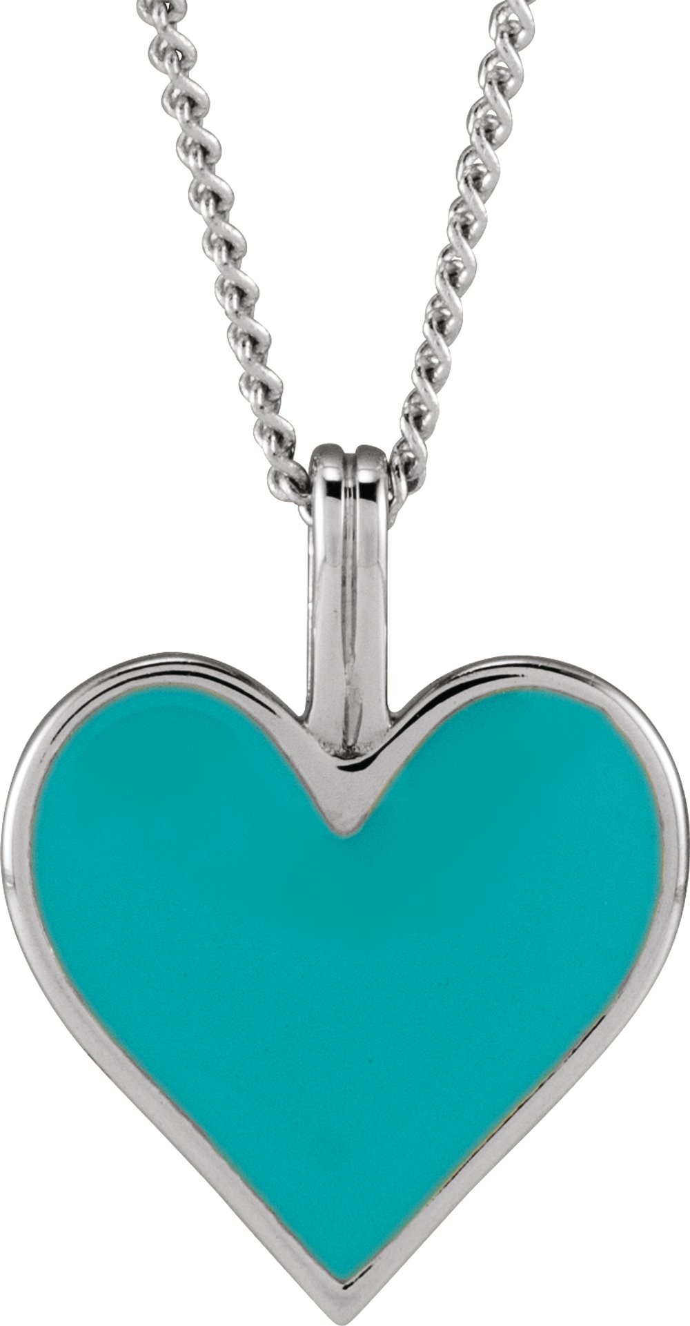 14K White Light Turquoise Enamel Heart 18" Necklace