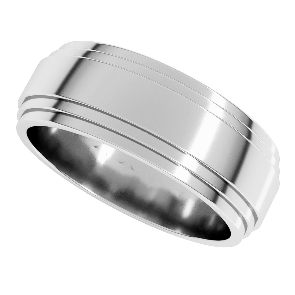 14K White 7 mm Double Stepped-Edge Flat Band Size 14