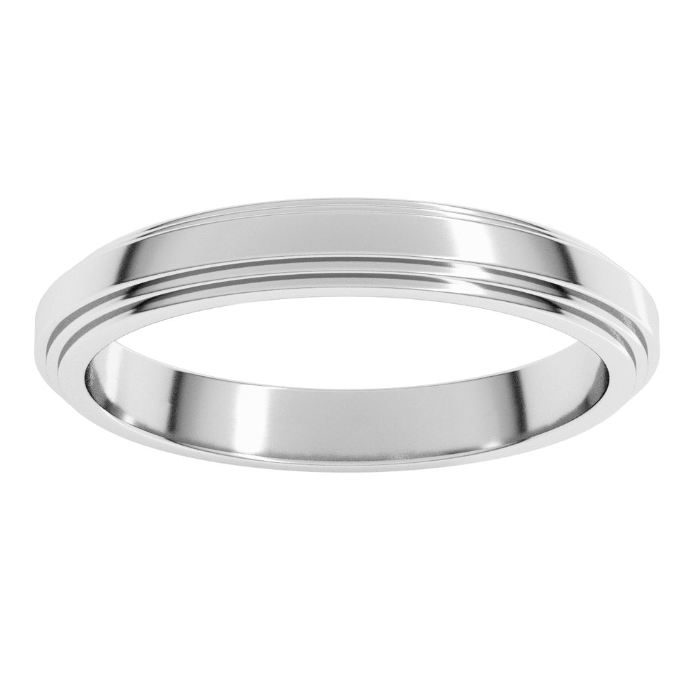 14K White Gold 3 mm Double Stepped-Edge Flat Band Size 8.5