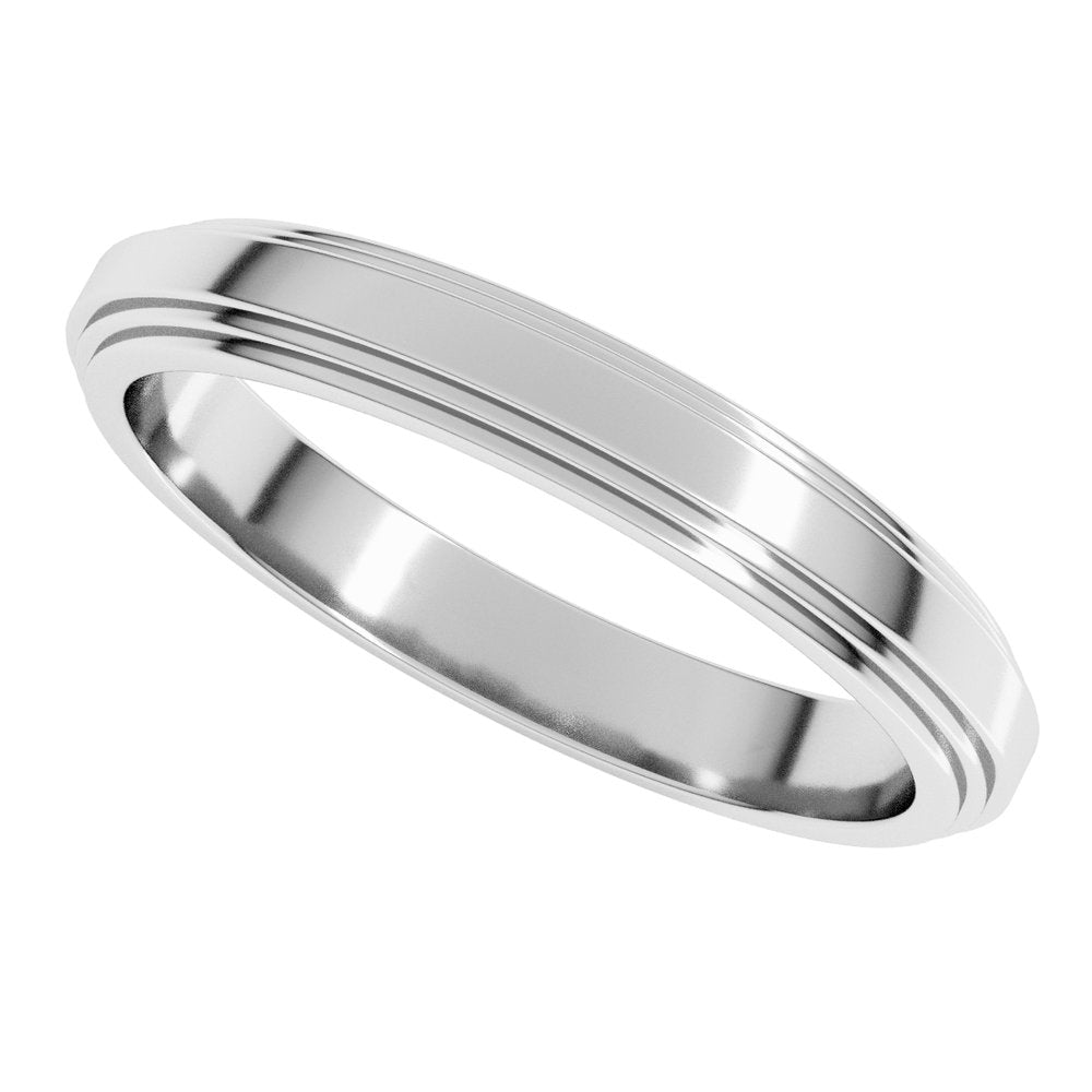 14K White Gold 3 mm Double Stepped-Edge Flat Band Size 8.5
