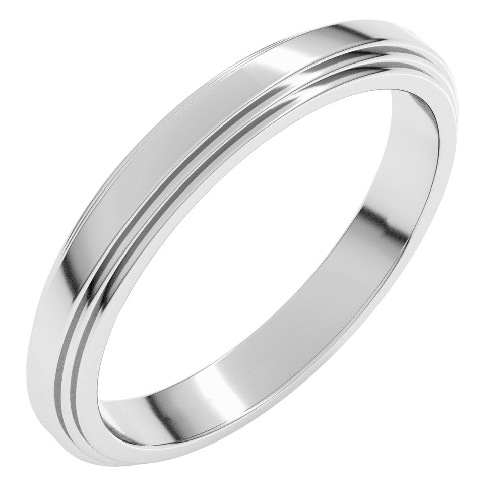 14K White Gold 3 mm Double Stepped-Edge Flat Band Size 8.5