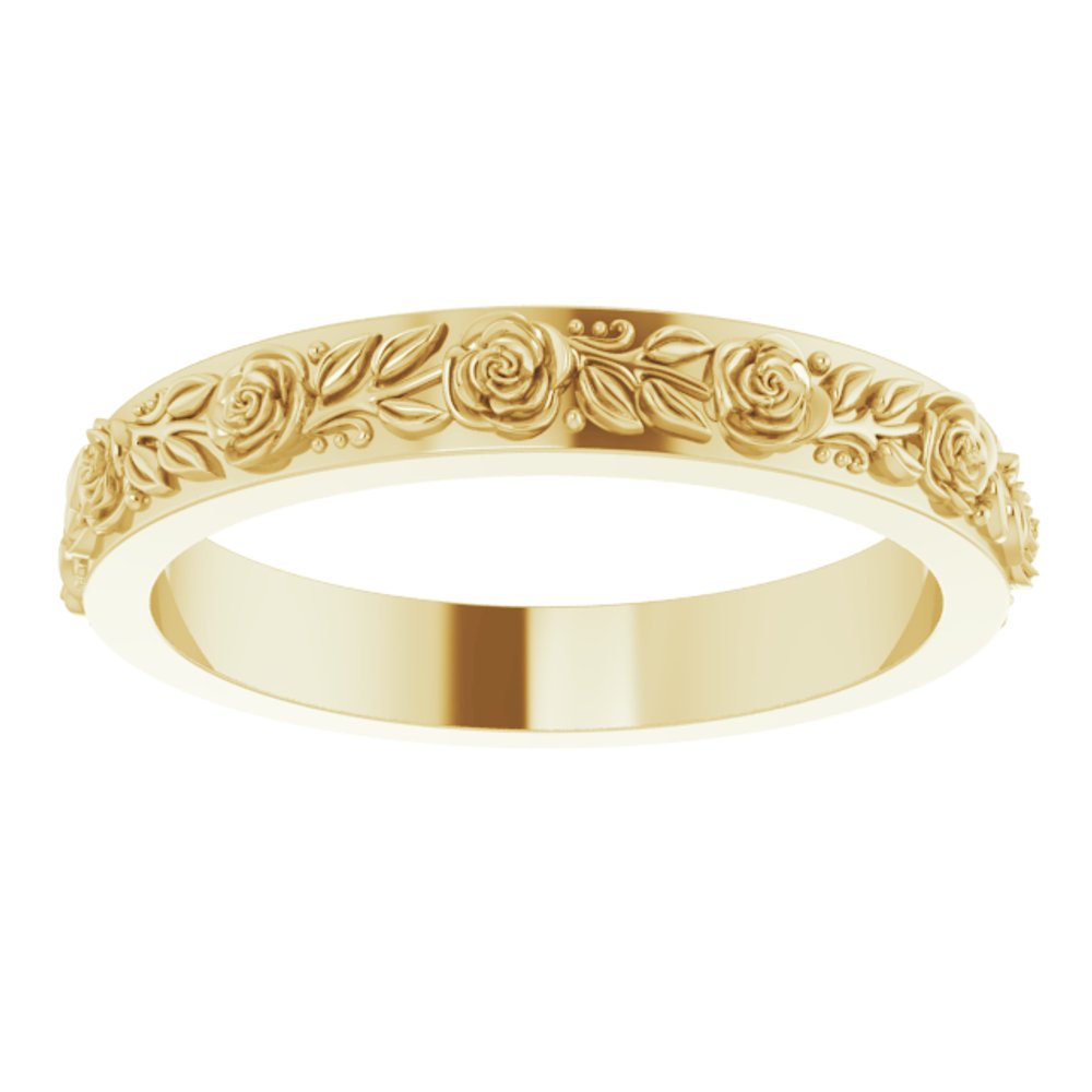 10K Yellow Gold 3.4 mm Floral Flat Band Size 8