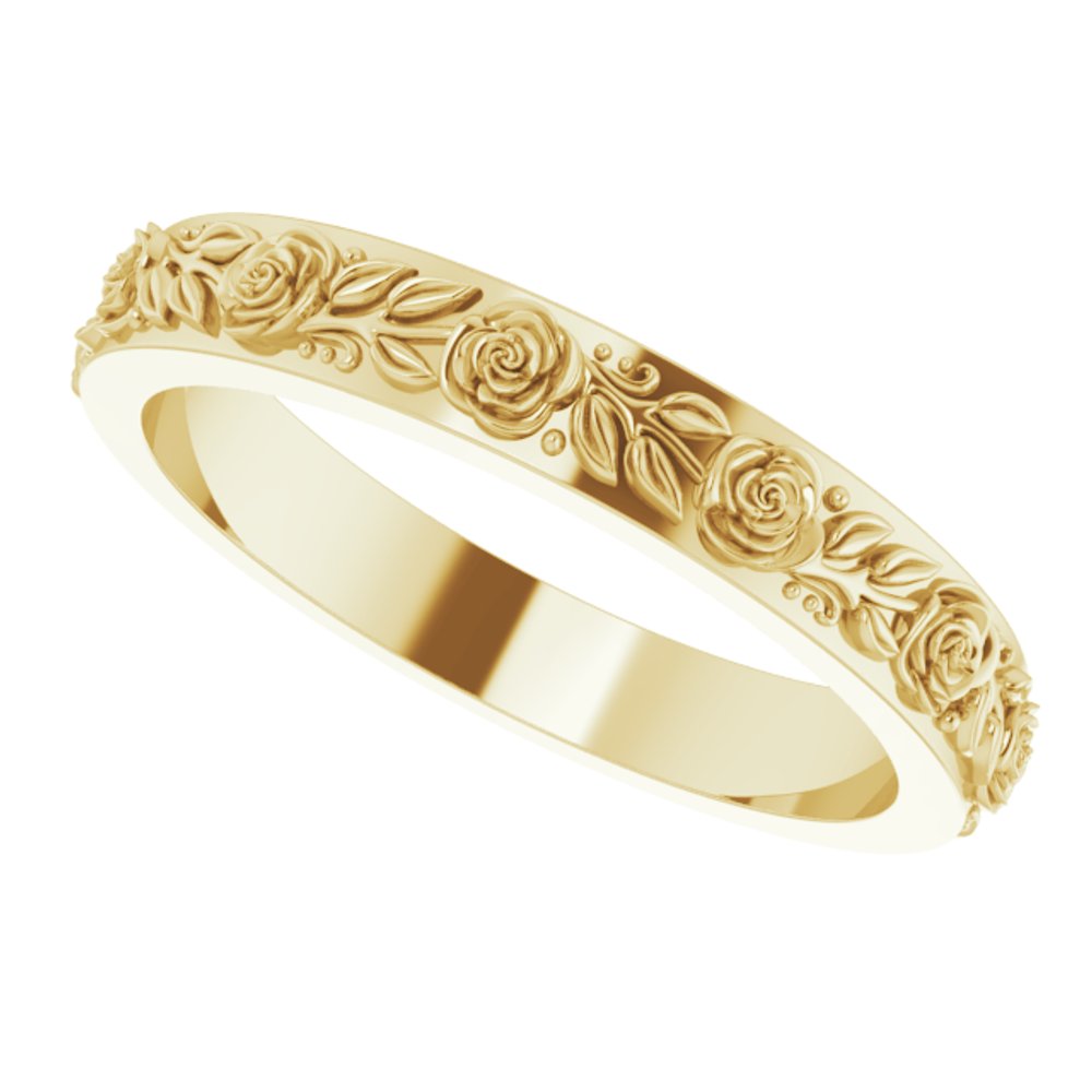 14K Yellow Gold 3.4 mm Floral Flat Band Size 8