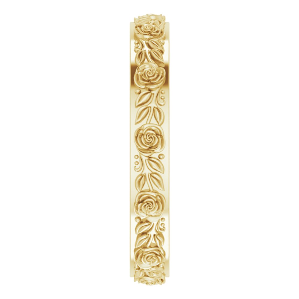 10K Yellow Gold 3.4 mm Floral Flat Band Size 8
