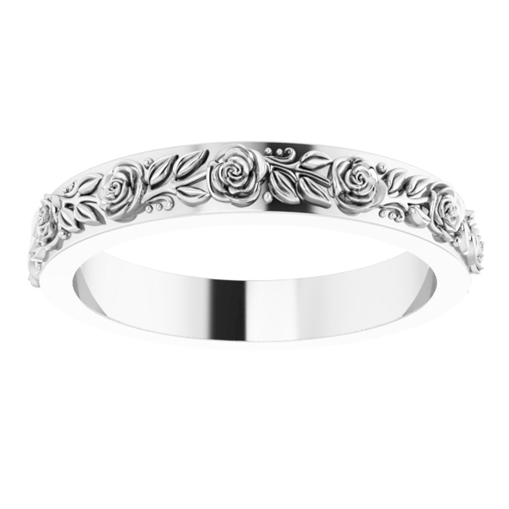 Sterling Silver 3.4 mm Floral Flat Band Size 6.5