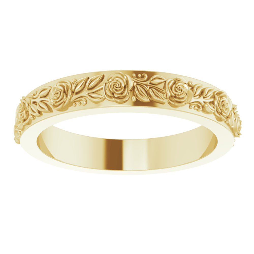 14K Yellow Gold 2.7 mm Floral Flat Band Size 6