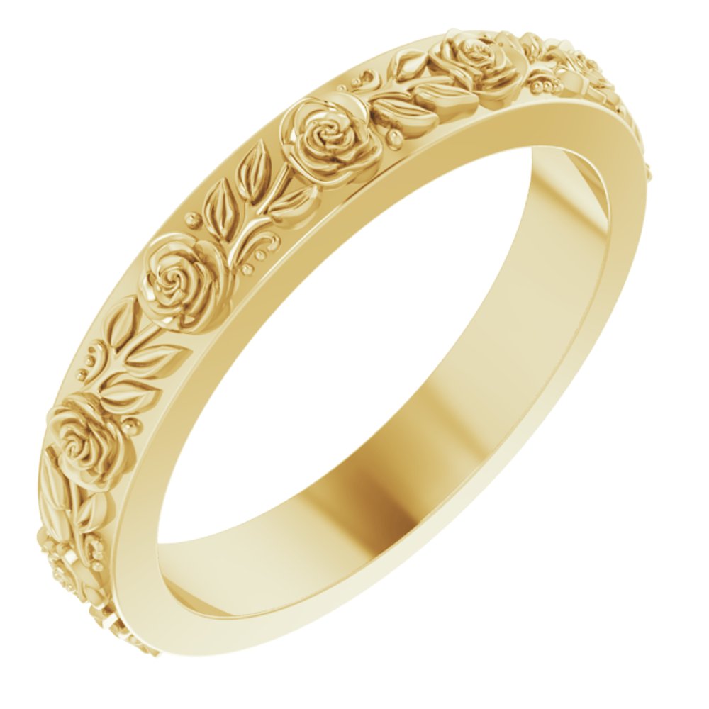 14K Yellow Gold 2.7 mm Floral Flat Band Size 6