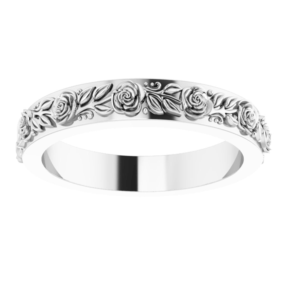 Continuum Sterling Silver 2.7 mm Floral Flat Band Size 5.5