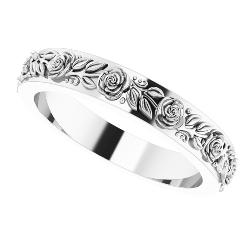 Sterling Silver 2.7 mm Floral Flat Band Size 5.5