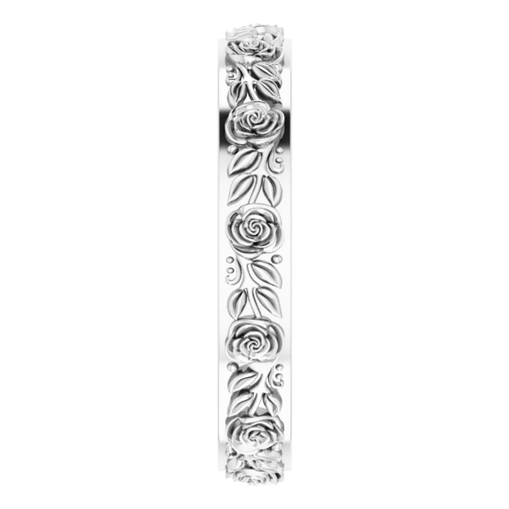 Sterling Silver 2.7 mm Floral Flat Band Size 5.5