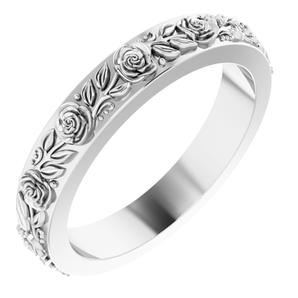 Continuum Sterling Silver 2.7 mm Floral Flat Band Size 5.5