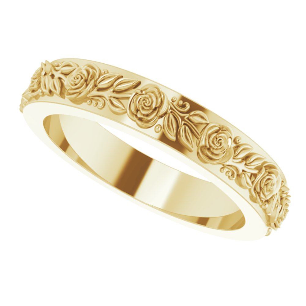 14K Yellow Gold 2.7 mm Floral Flat Band Size 4