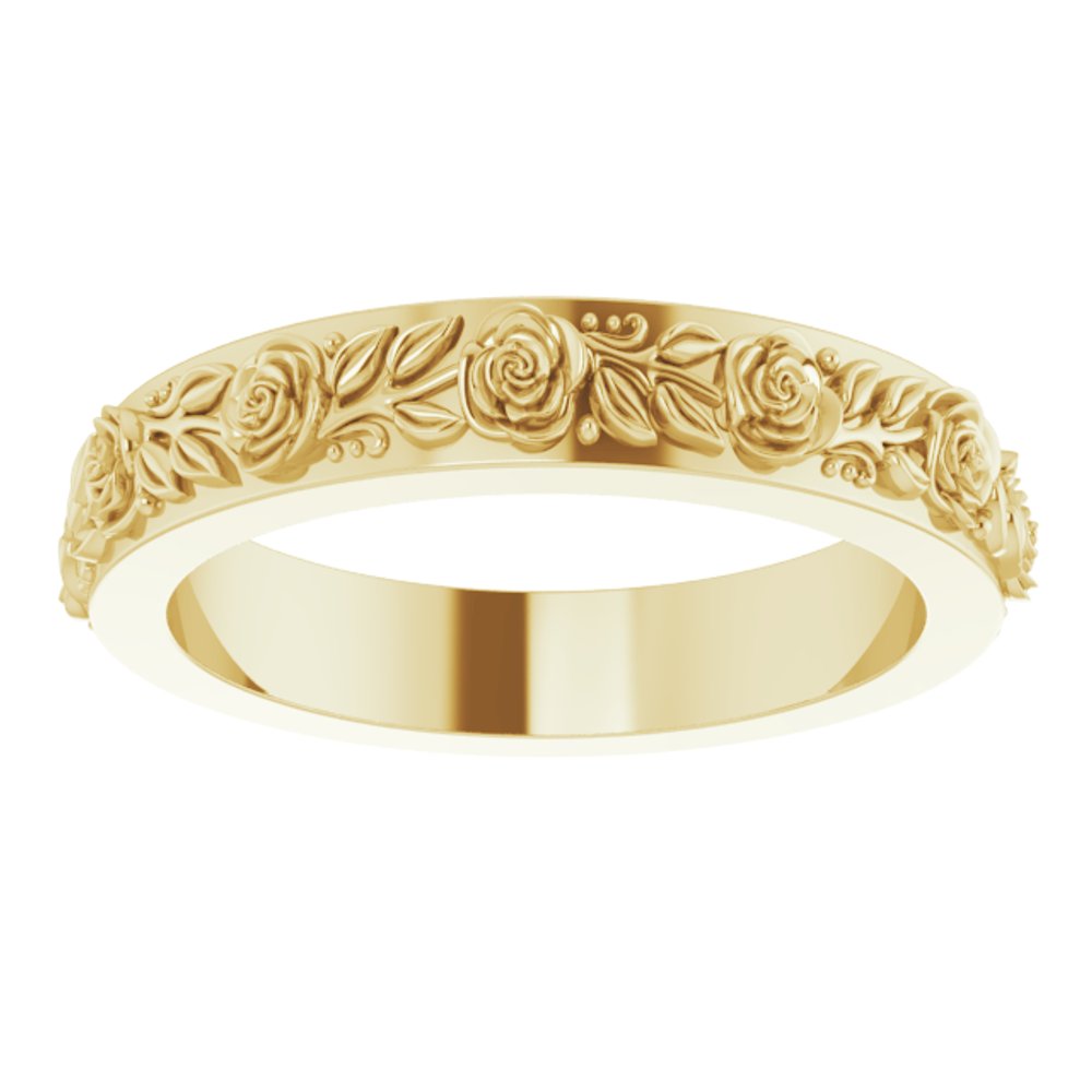 14K Yellow Gold 2.7 mm Floral Flat Band Size 4