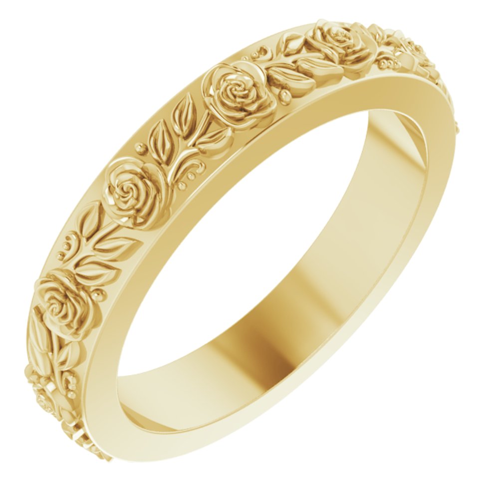 14K Yellow Gold 2.7 mm Floral Flat Band Size 4