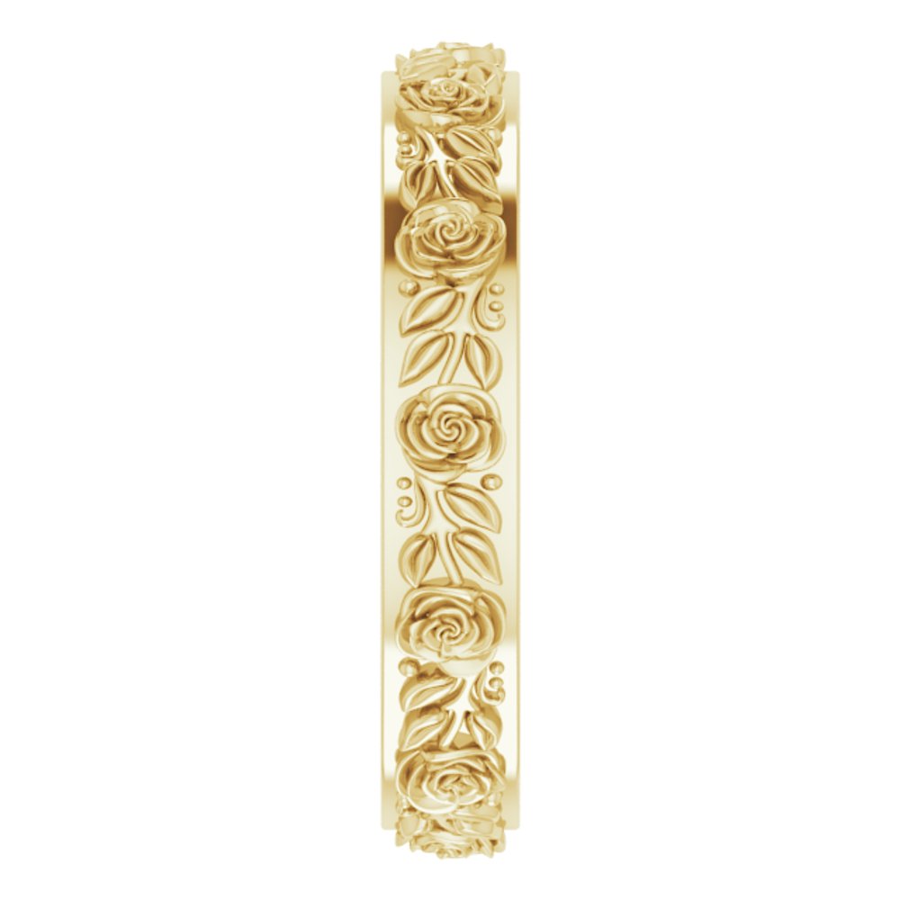 14K Yellow Gold 2.7 mm Floral Flat Band Size 4