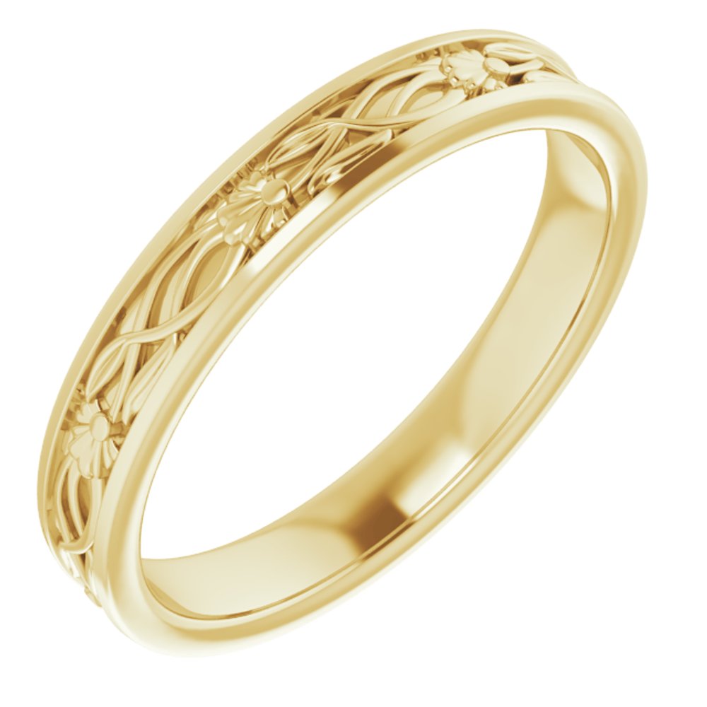 10K Yellow Gold 3.5 mm Floral Flat Band Size 8