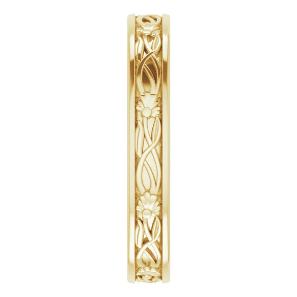 10K Yellow Gold 3.5 mm Floral Flat Band Size 8