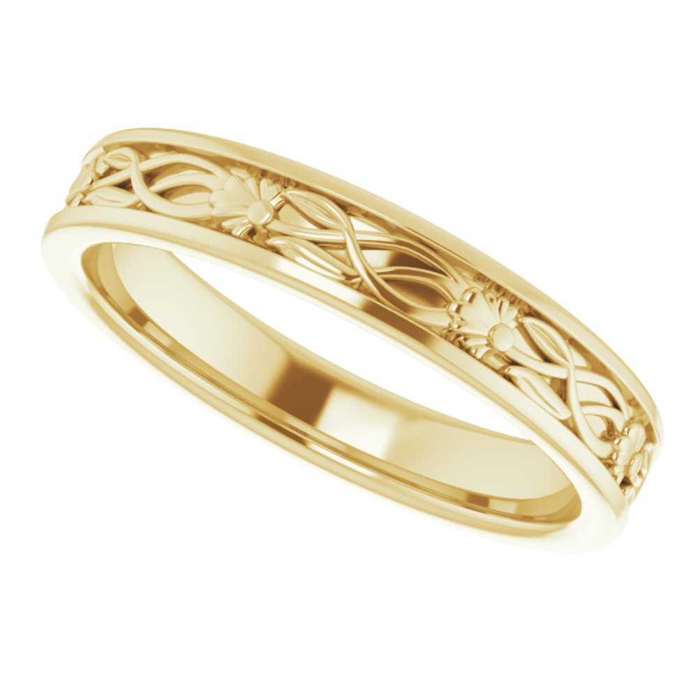 14K Yellow Gold 3.5 mm Floral Flat Band Size 6