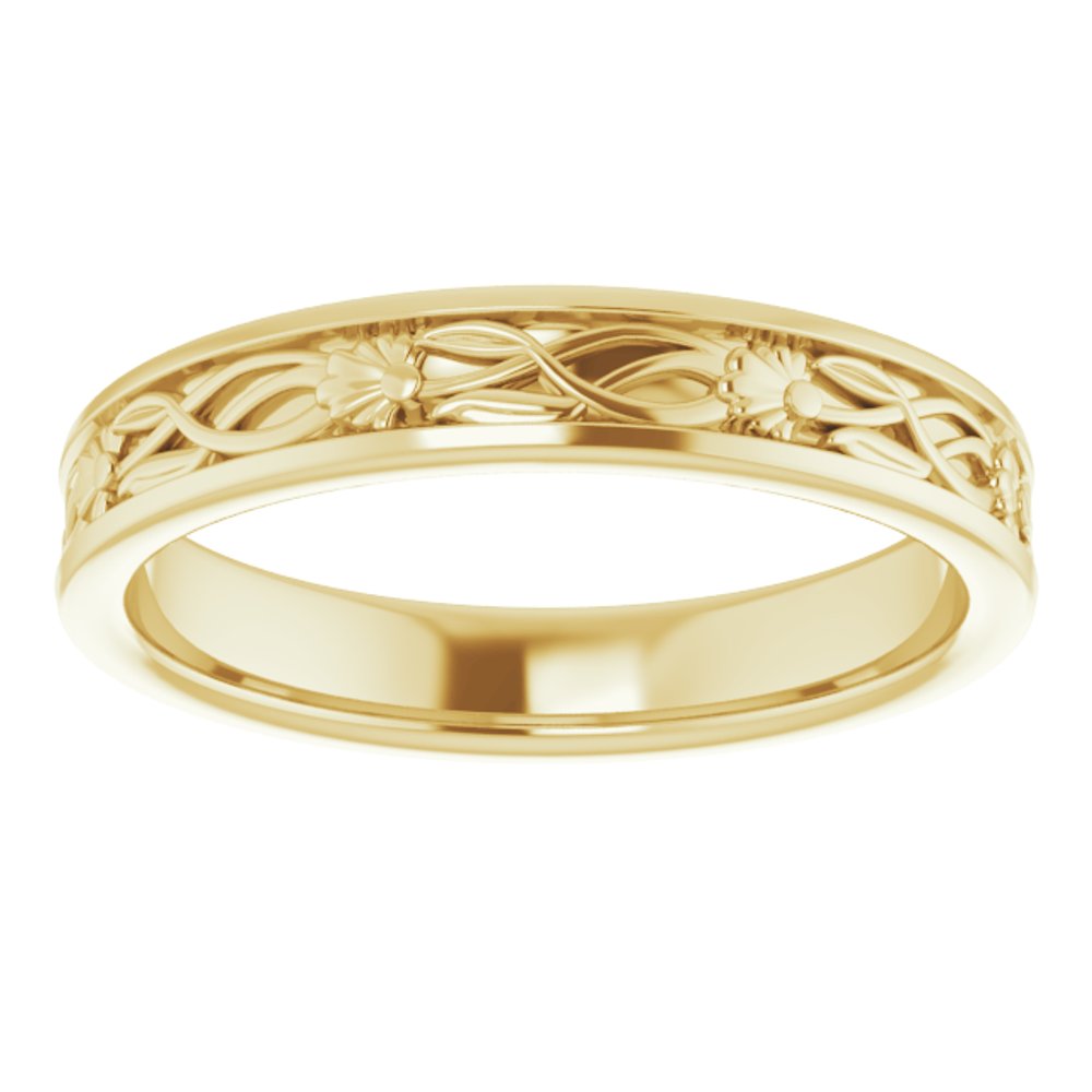 14K Yellow Gold 3.5 mm Floral Flat Band Size 6